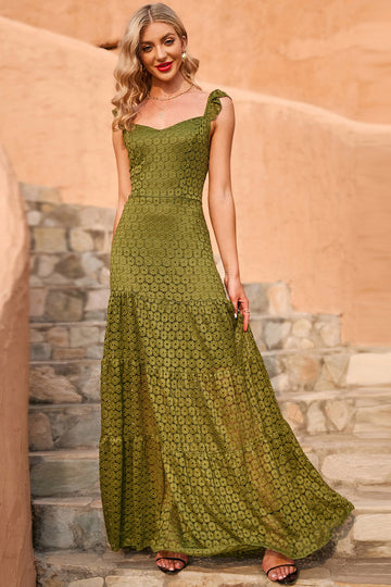 Zielona Sukienka Boho Maxi Na Lato Koronkowe